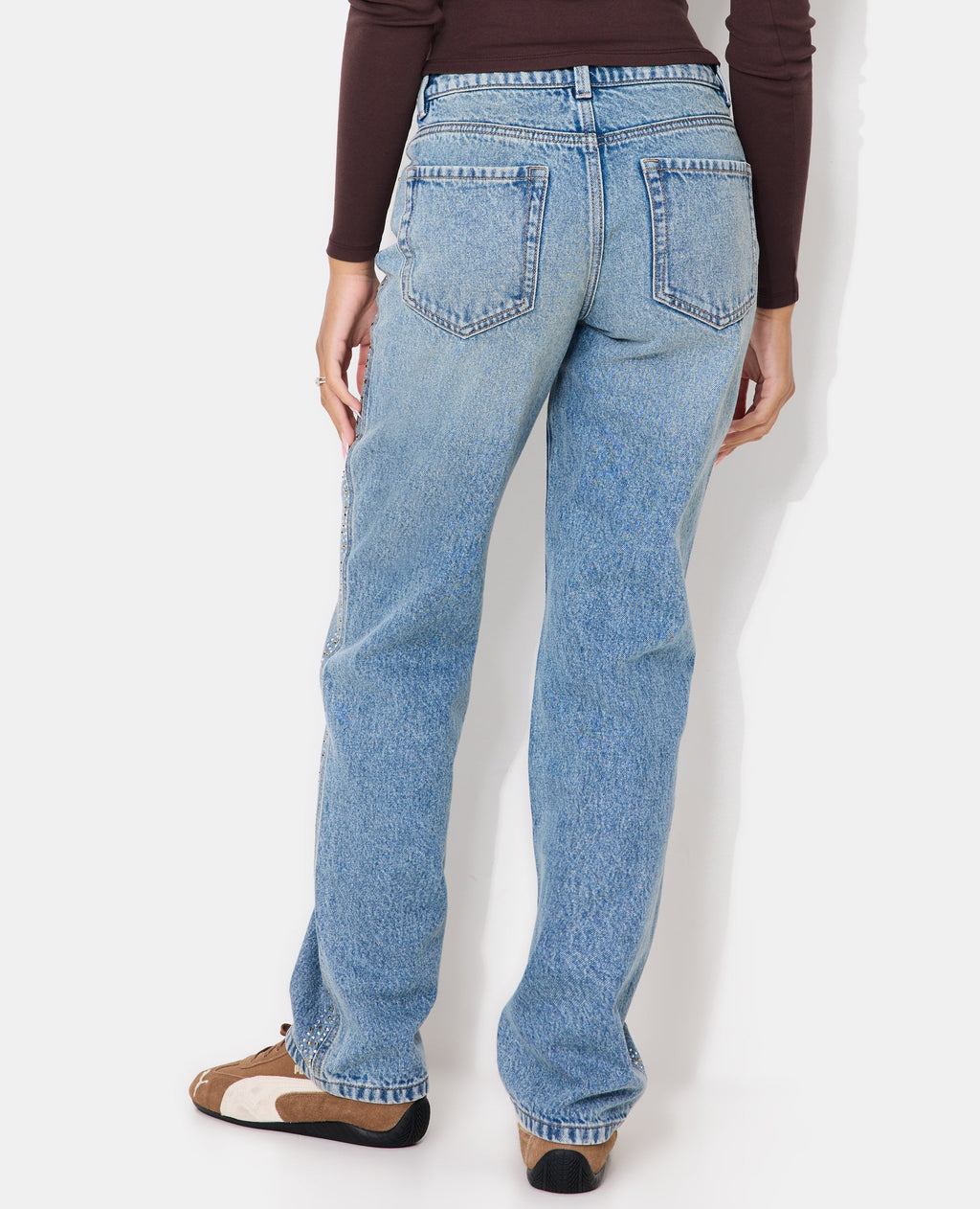 Jean straight taille haute avec strass