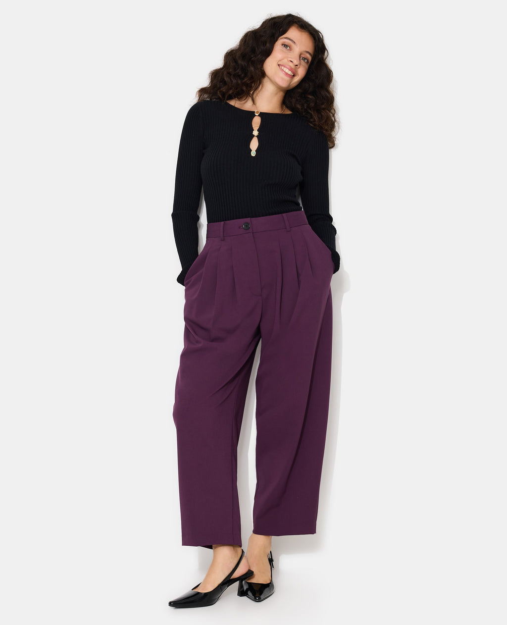 Pantalon barrel taille haute avec pinces