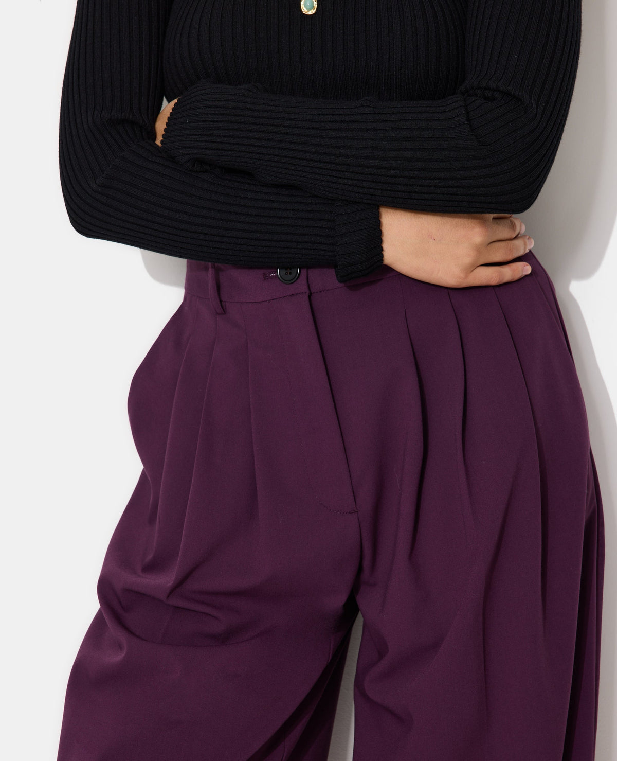 Pantalon barrel taille haute avec pinces