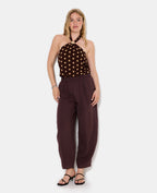 Pantalon barrel en tissu effet lin