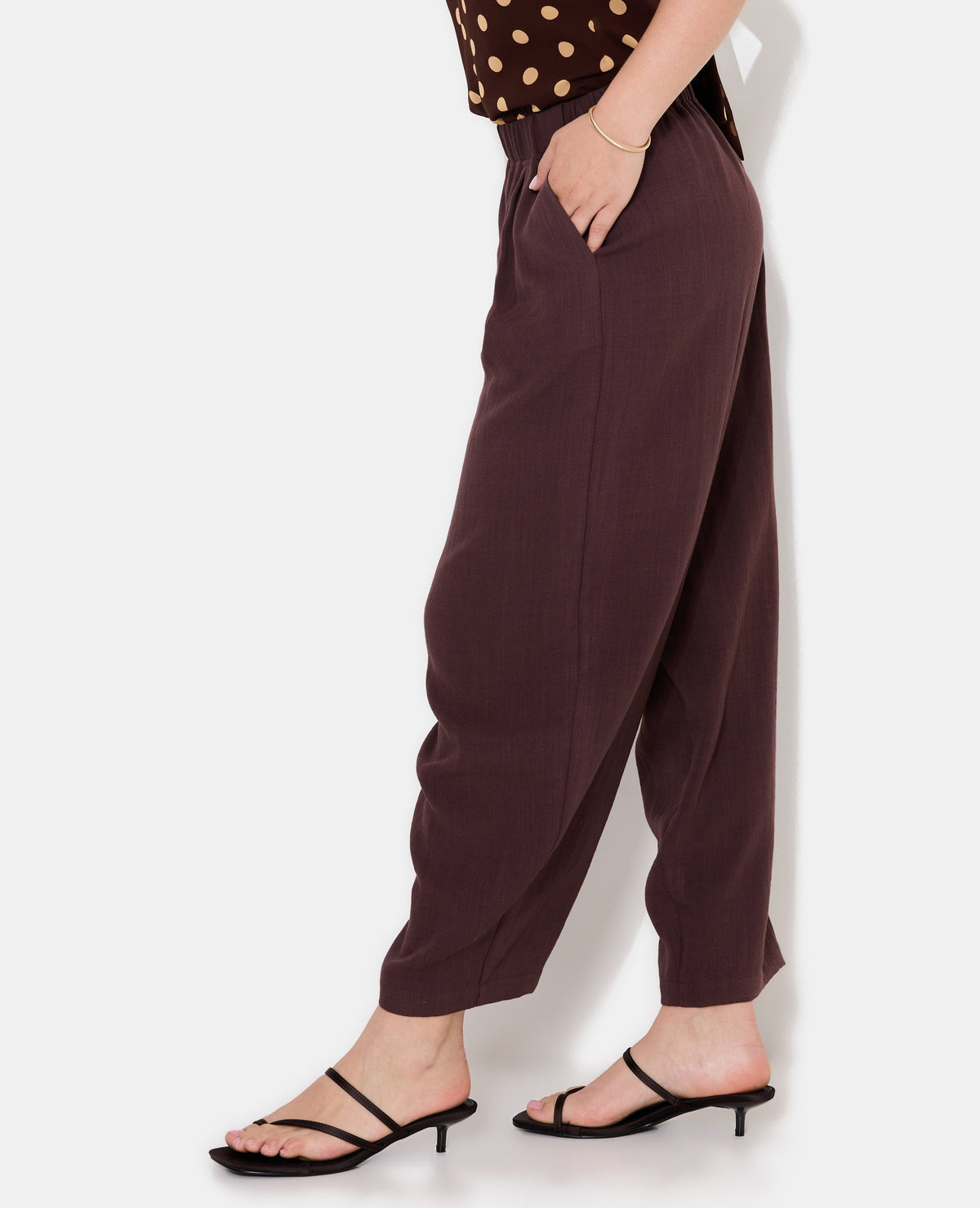 Pantalon barrel en tissu effet lin