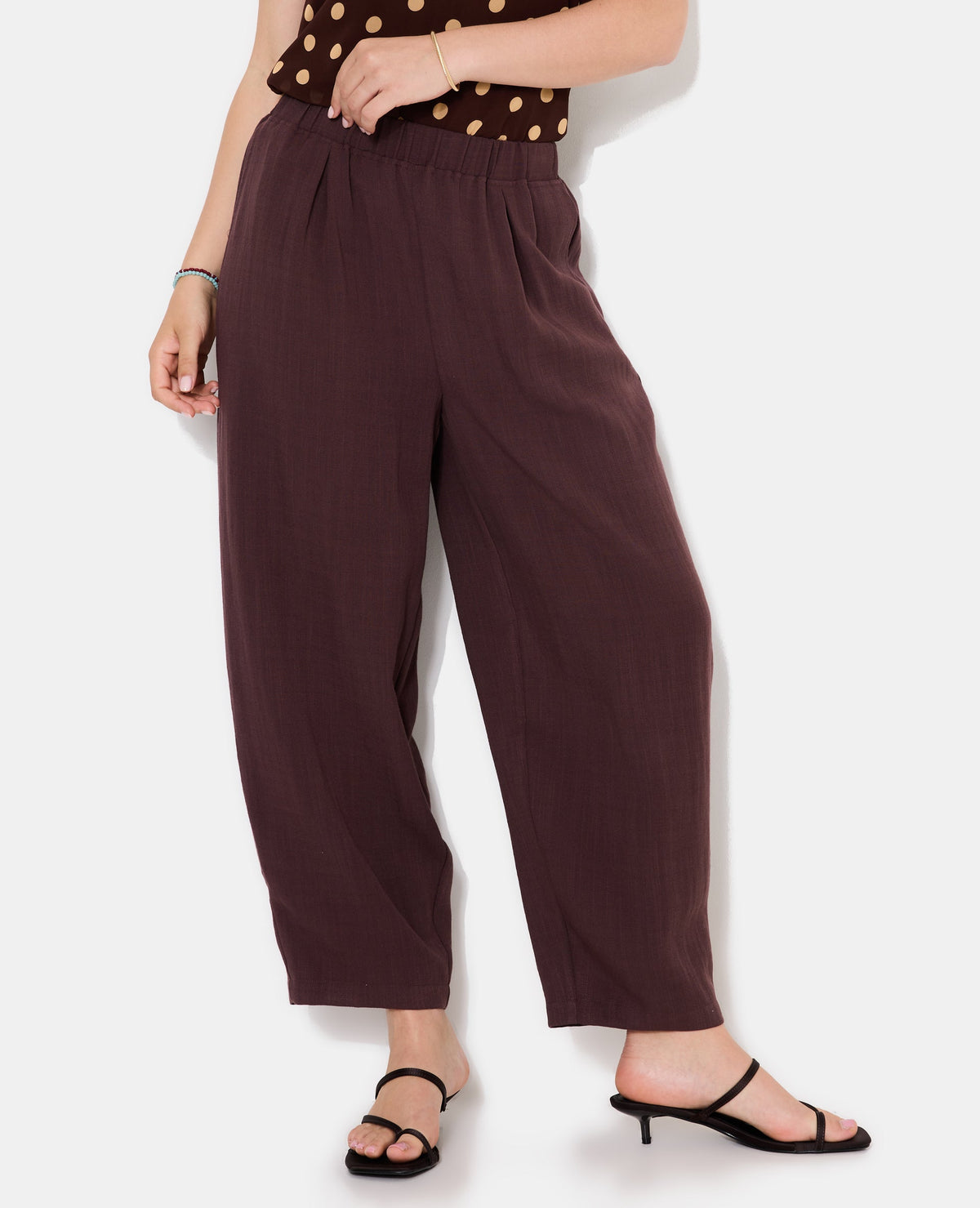 Pantalon barrel en tissu effet lin