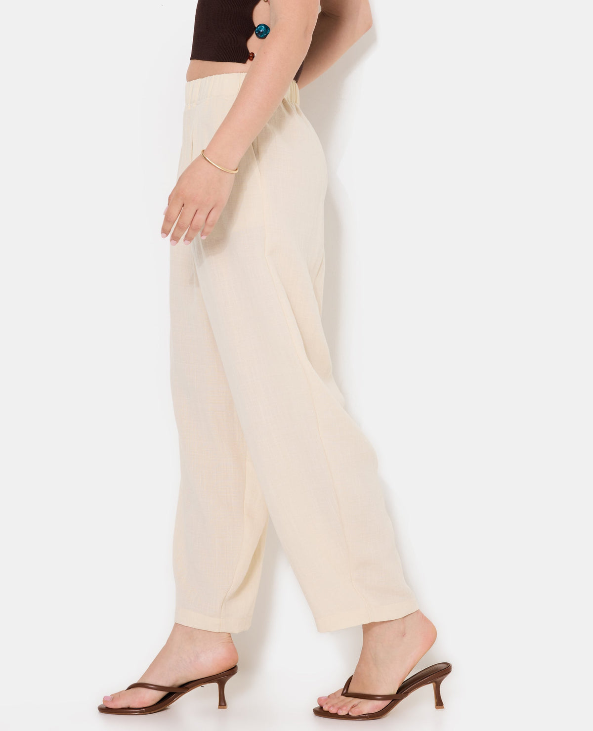 Pantalon barrel en tissu effet lin
