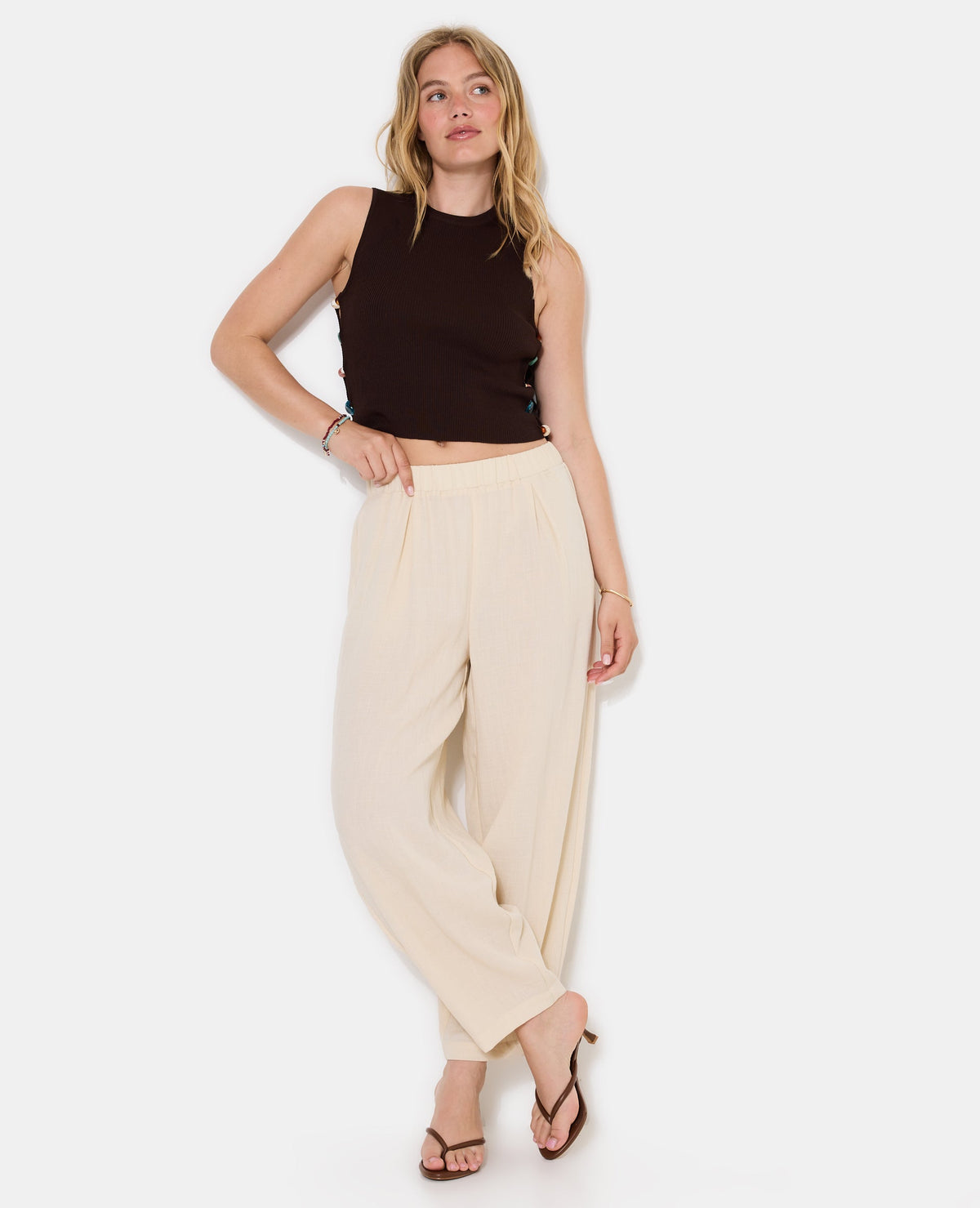 Pantalon barrel en tissu effet lin