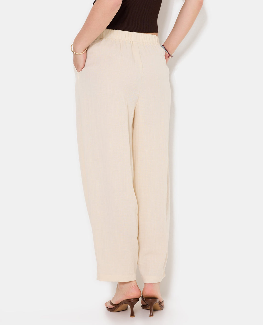 Pantalon barrel en tissu effet lin
