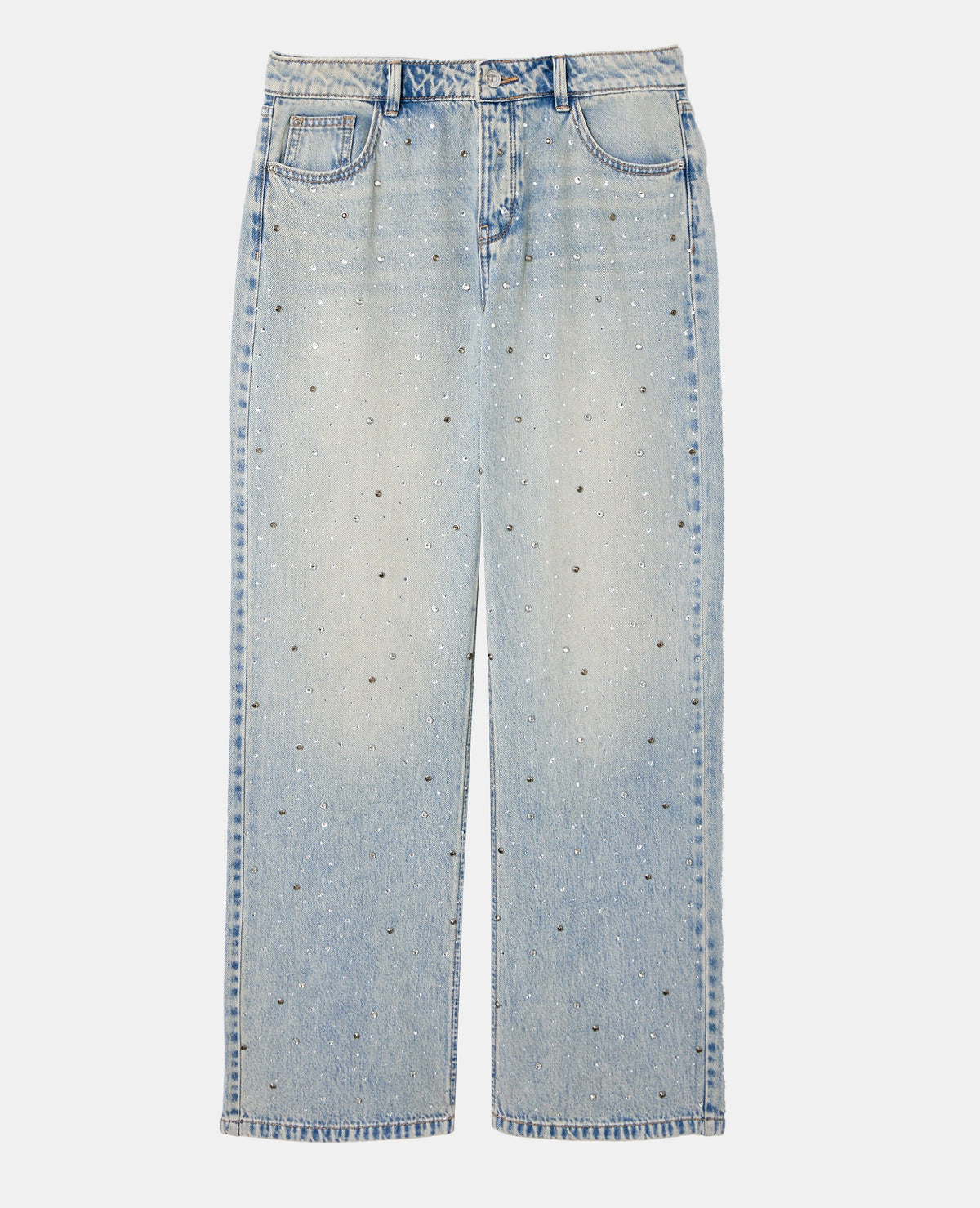 Jean wide taille basse avec strass
