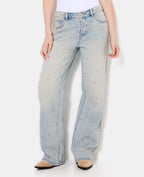 Jean wide taille basse avec strass