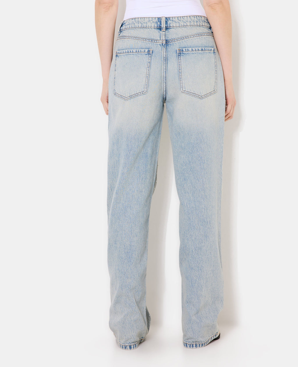 Jean wide taille basse avec strass