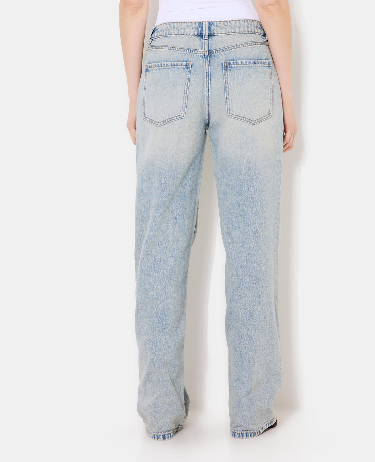 Jean wide taille basse avec strass