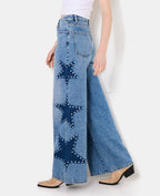 Jean extra-wide taille haute avec étoiles clous