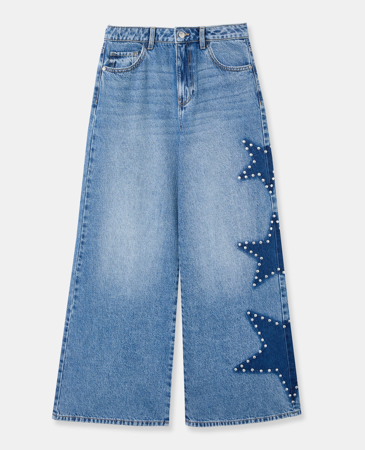 Jean extra-wide taille haute avec étoiles clous