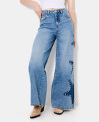 Jean extra-wide taille haute avec étoiles clous