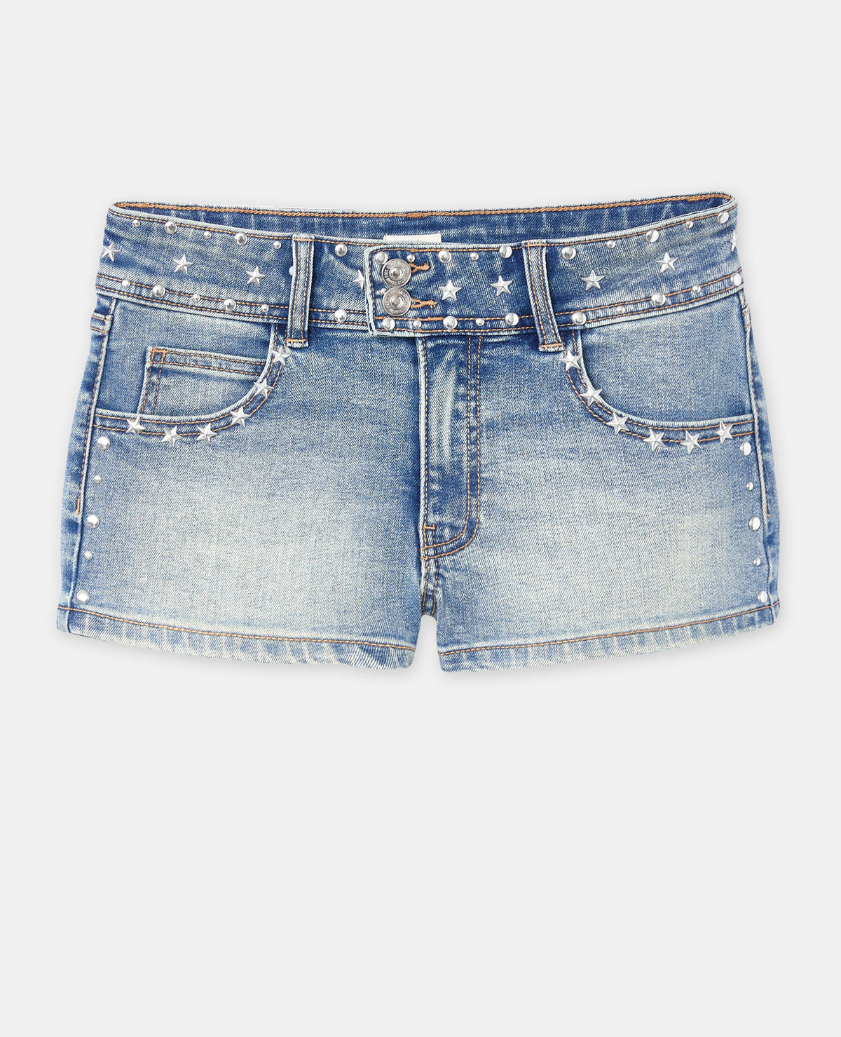 Mini-short en jean taille basse avec clous et étoiles
