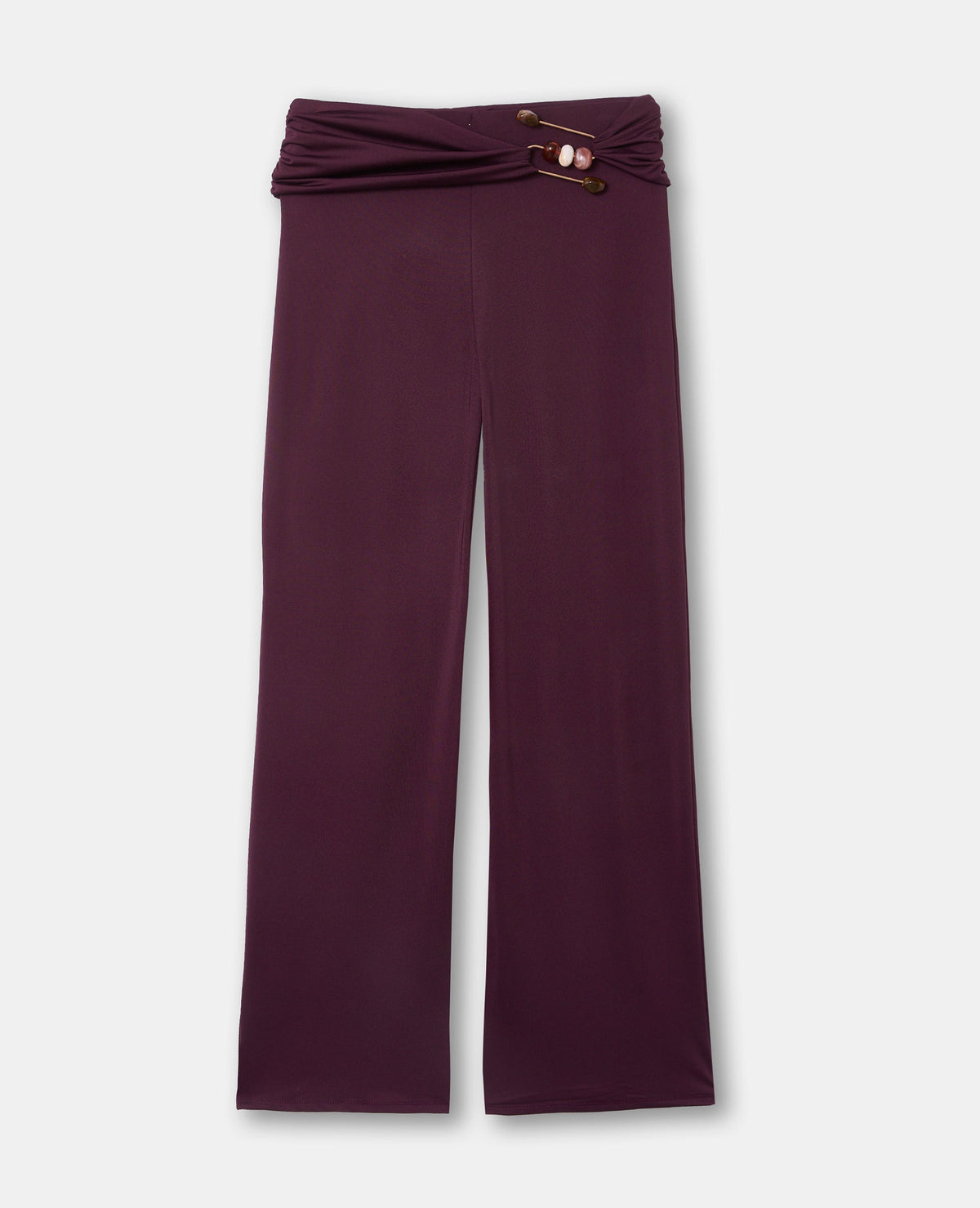Pantalon droit en maille avec détail bijou et pierres