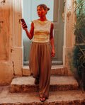 Pantalon barrel avec lin
