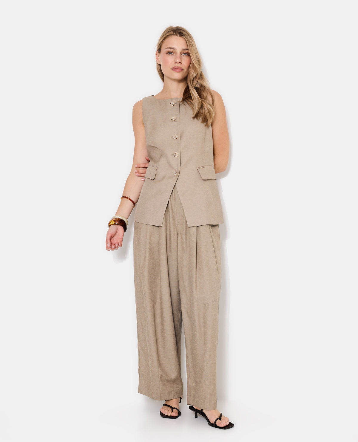 Pantalon barrel avec lin
