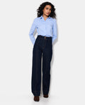 Jean droit taille haute avec jeux de couture