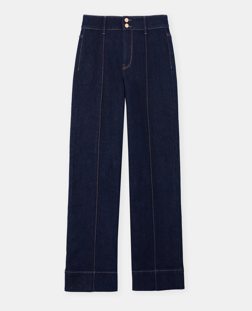 Jean droit taille haute avec jeux de couture