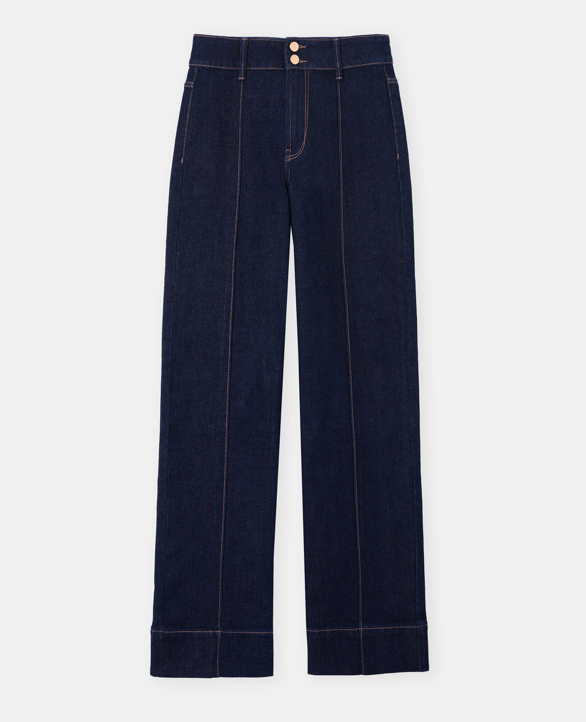 Jean droit taille haute avec jeux de couture
