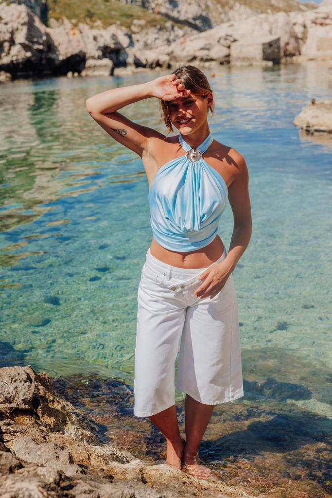 Bermuda ample en jean taille décalée et basse