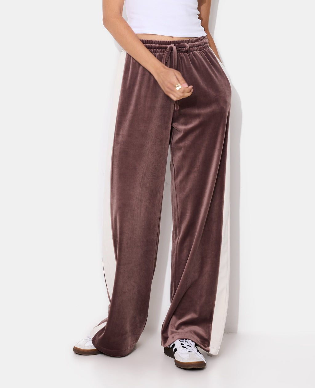 Pantalon de jogging droit en velours bicolore