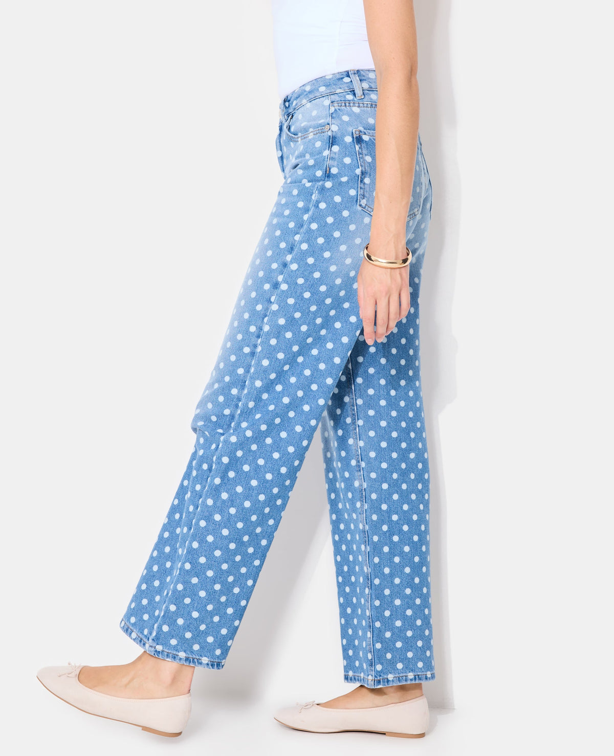 Jean wide taille haute motif pois
