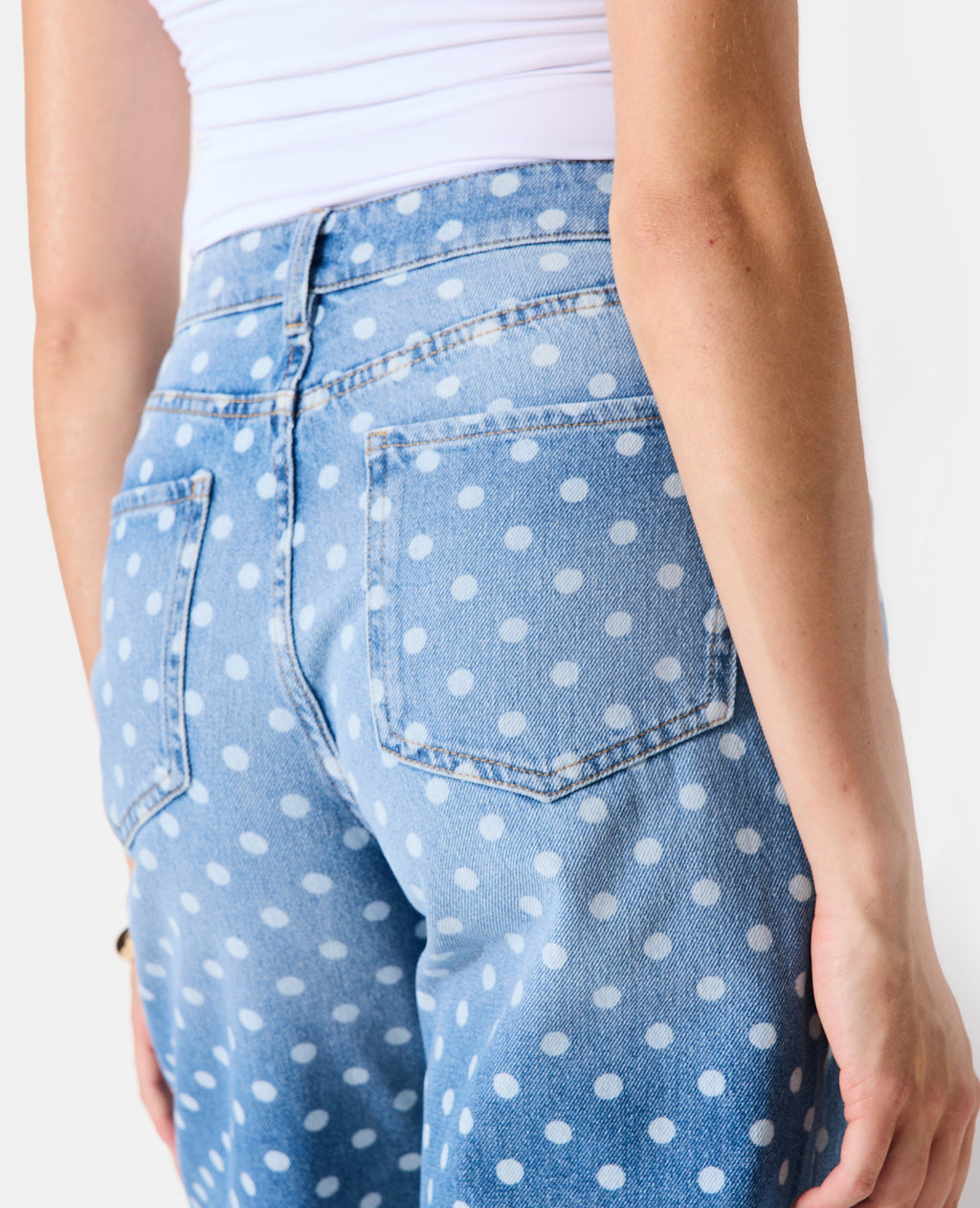 Jean wide taille haute motif pois
