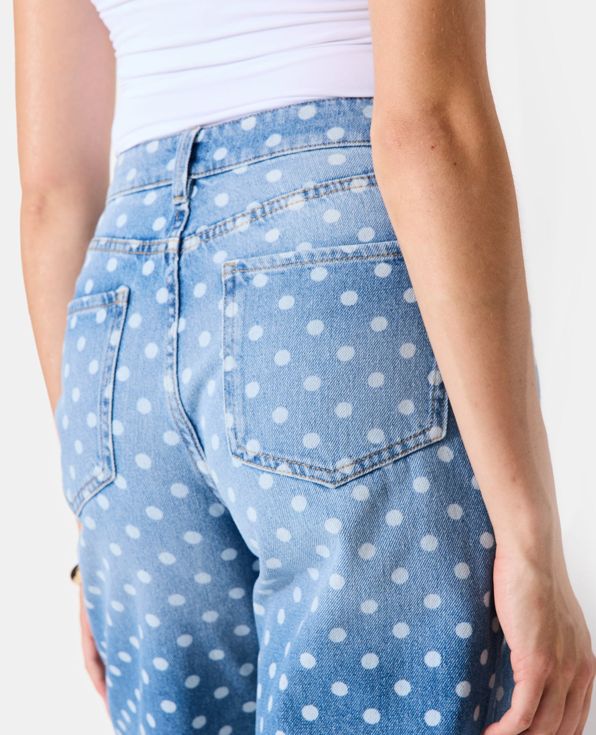 Jean wide taille haute motif pois