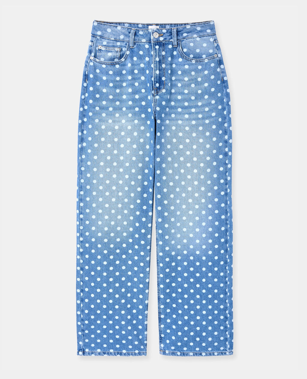 Jean wide taille haute motif pois