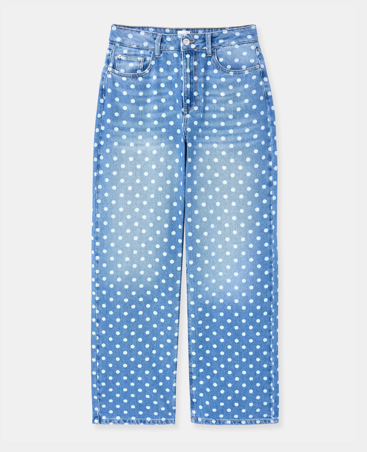 Jean wide taille haute motif pois