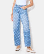 Jean wide taille haute motif pois