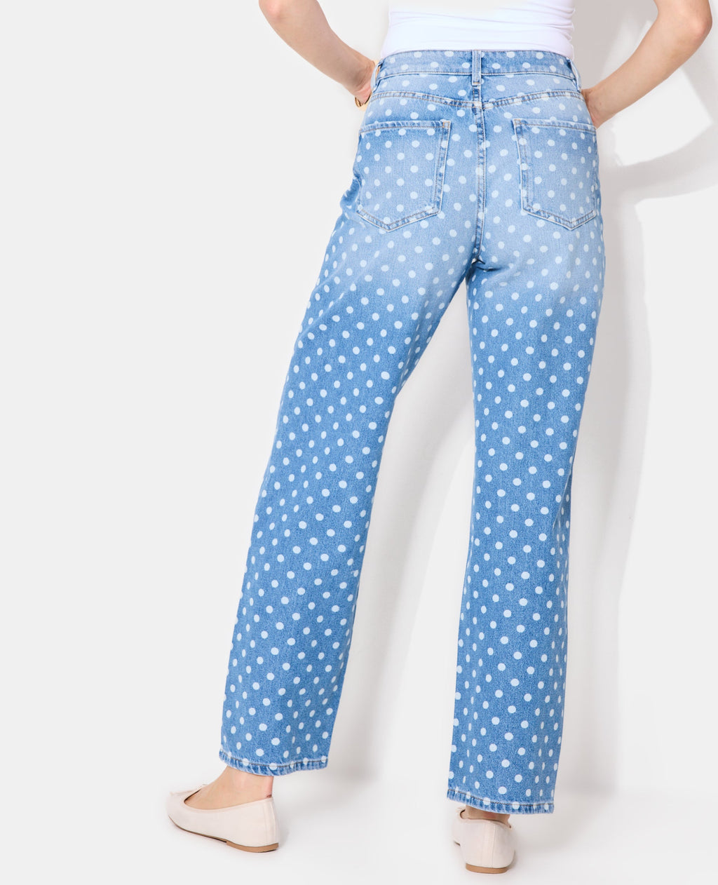 Jean wide taille haute motif pois