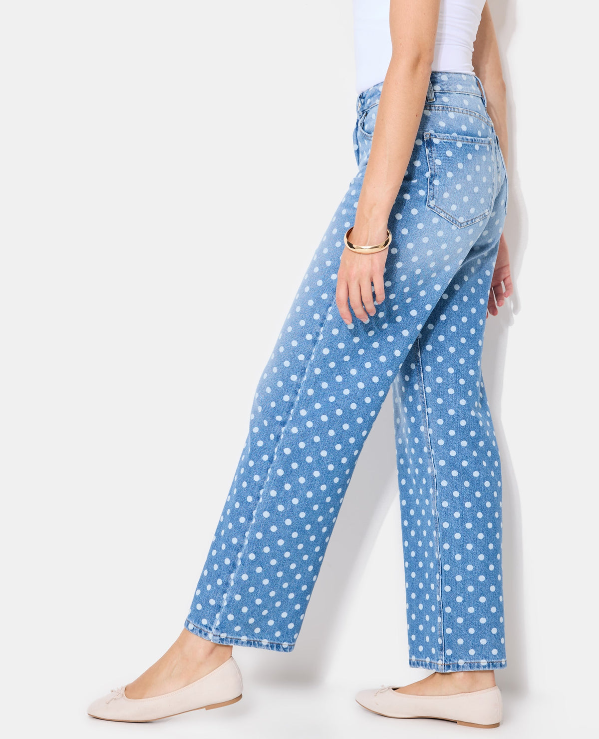 Jean wide taille haute motif pois