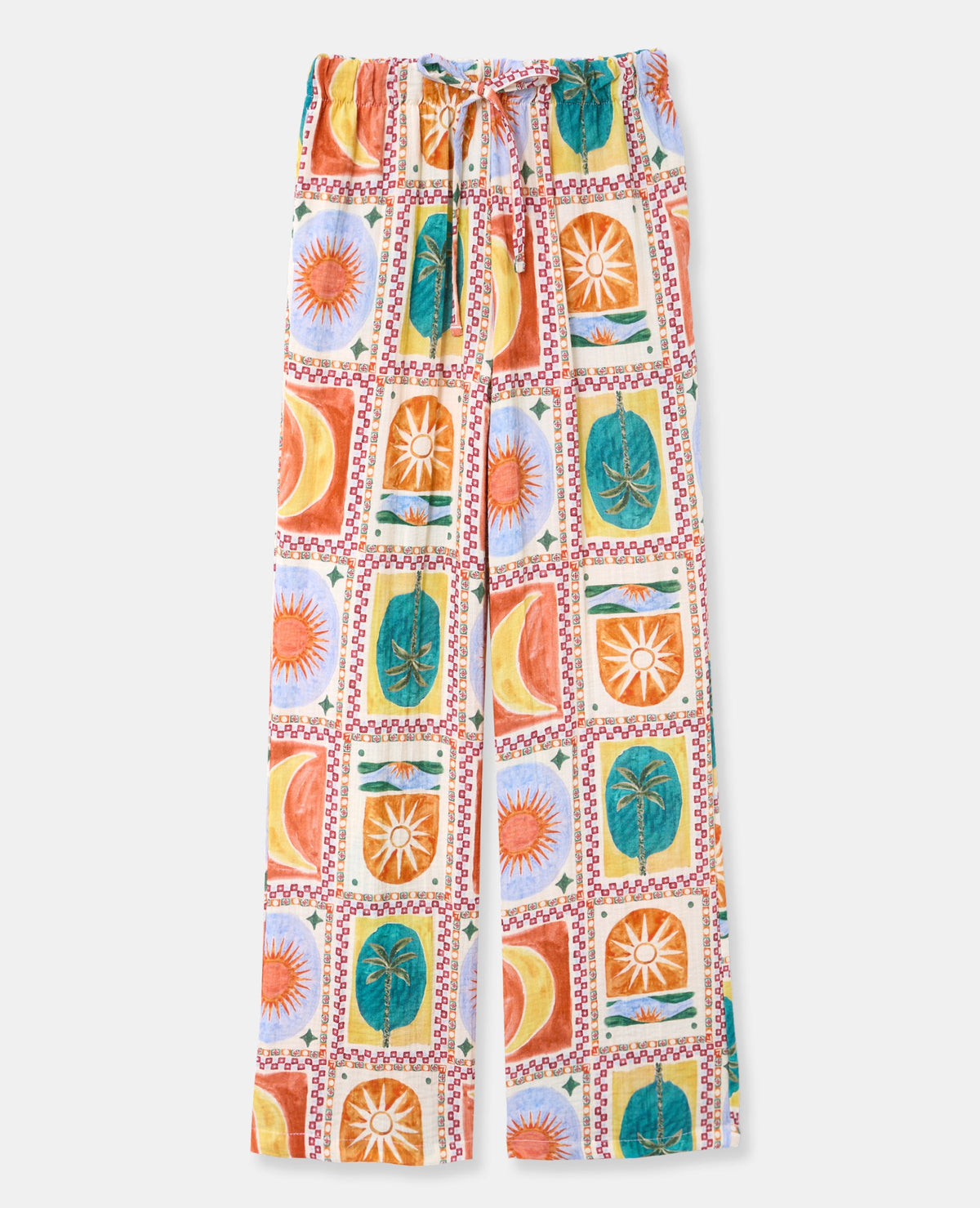 Pantalon ample motif soleils et lunes