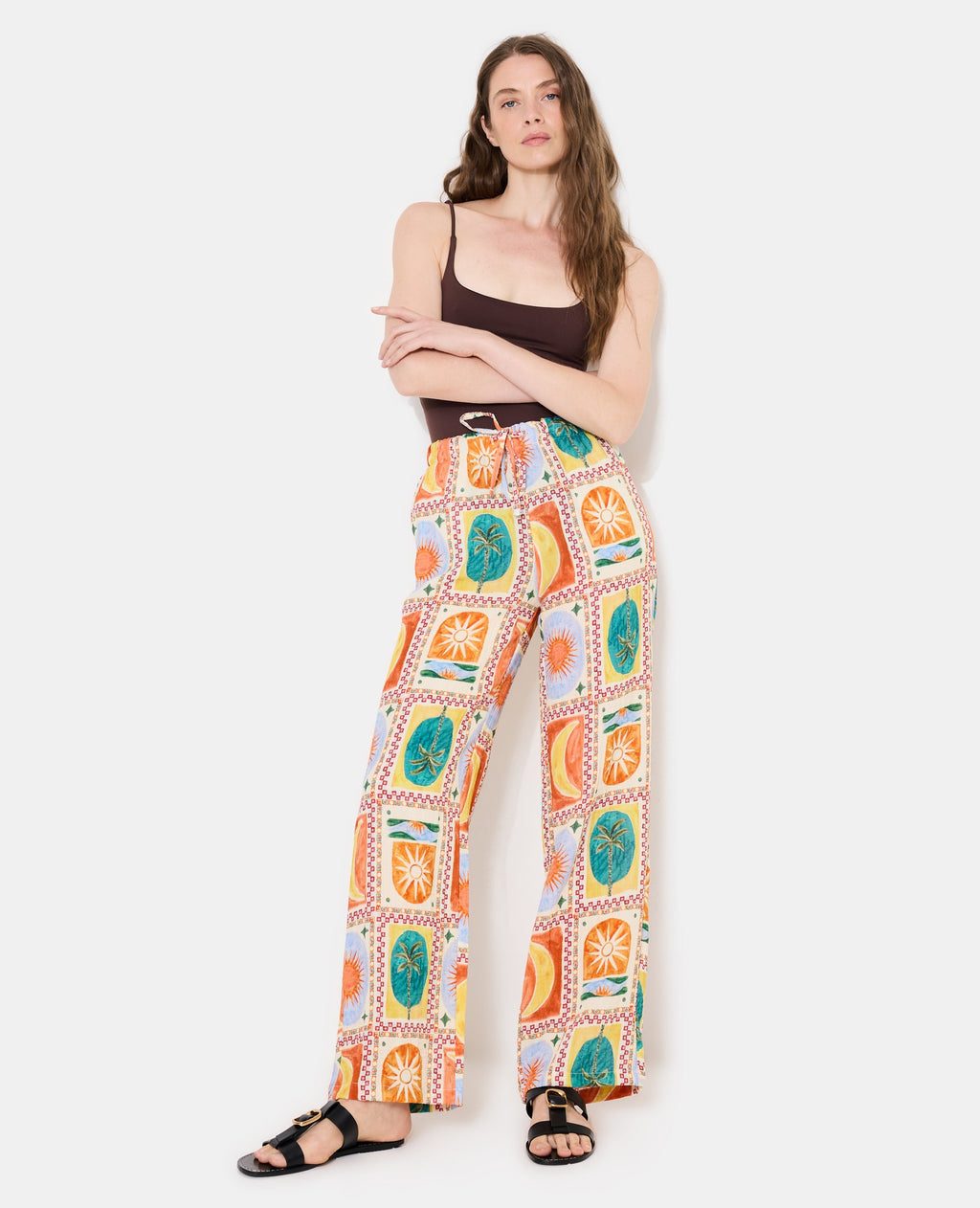 Pantalon ample motif soleils et lunes