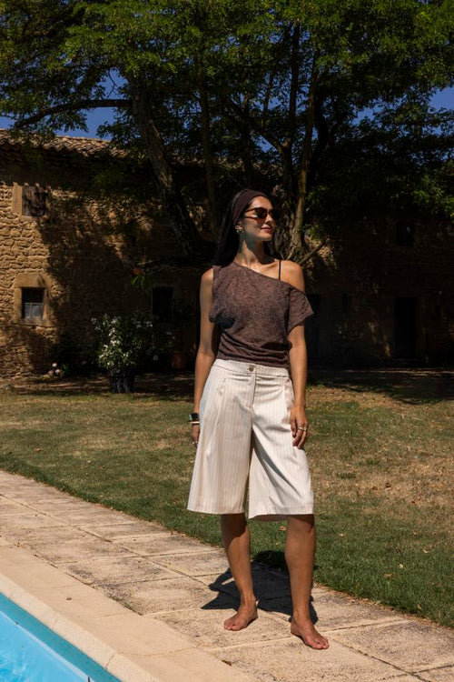 Bermuda long city rayé avec pinces