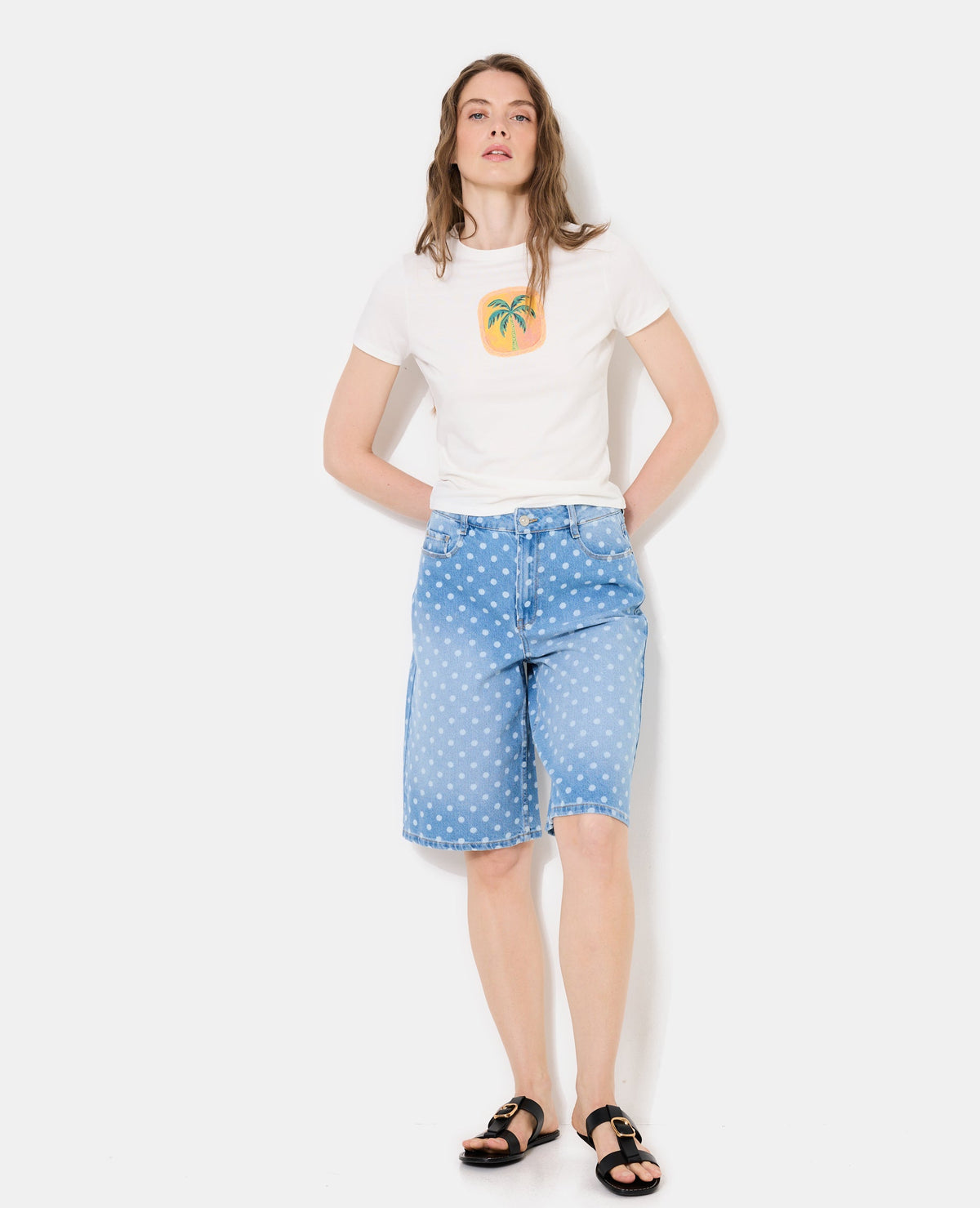 Bermuda en jean motif pois