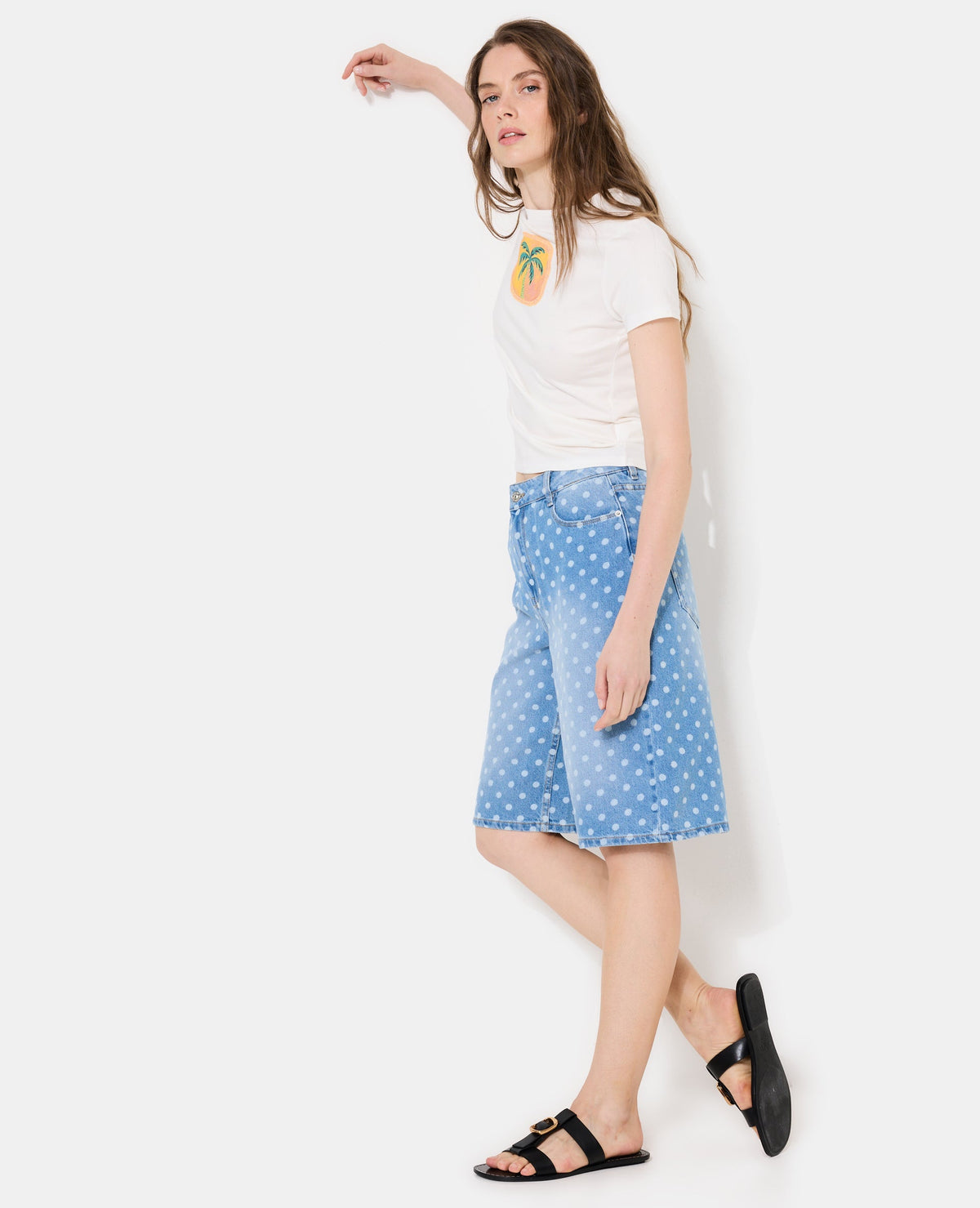 Bermuda en jean motif pois