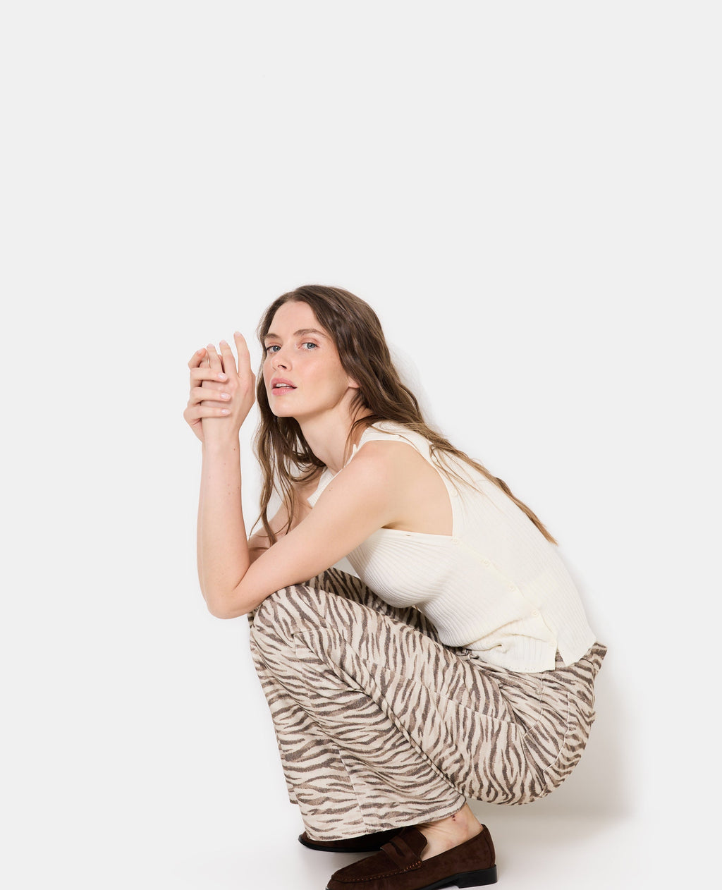 Jean wide motif zèbre avec ceinture décalée