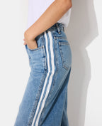 Jean wide taille medium avec bandes contrastées