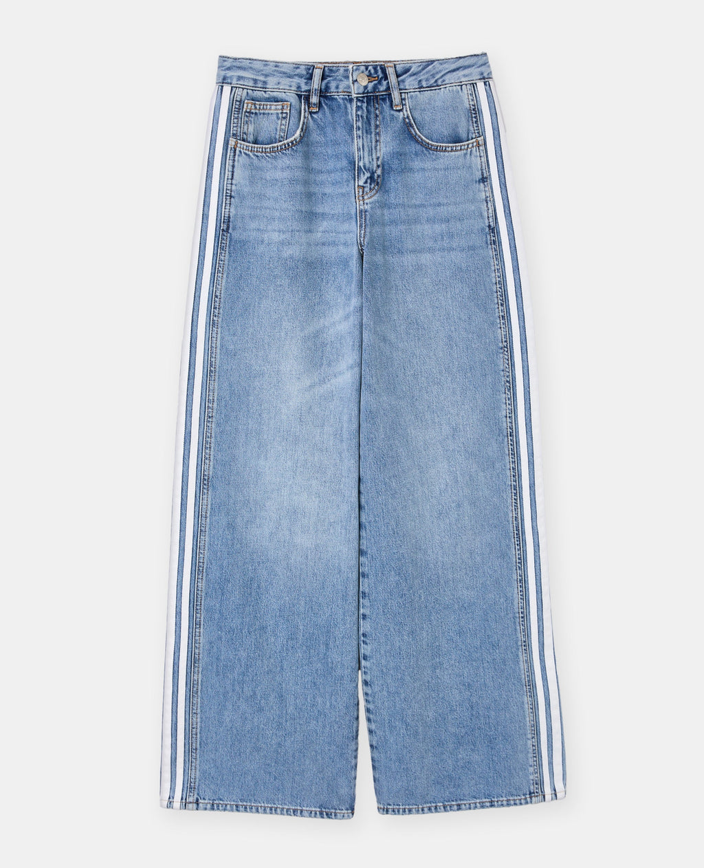 Jean wide taille medium avec bandes contrastées