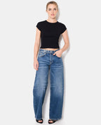 Jean wide taille basse avec patte boutonnée