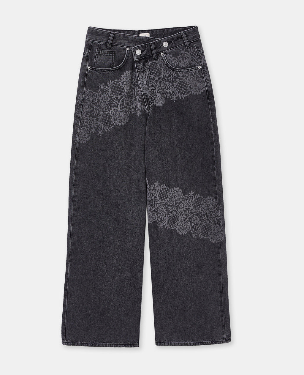 Jean taille décalée avec fleurs effet dentelle