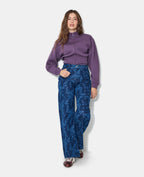 Jean straight taille haute motif fleurs