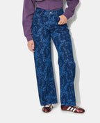 Jean straight taille haute motif fleurs