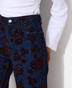 Jean straight taille haute avec fleurs velours