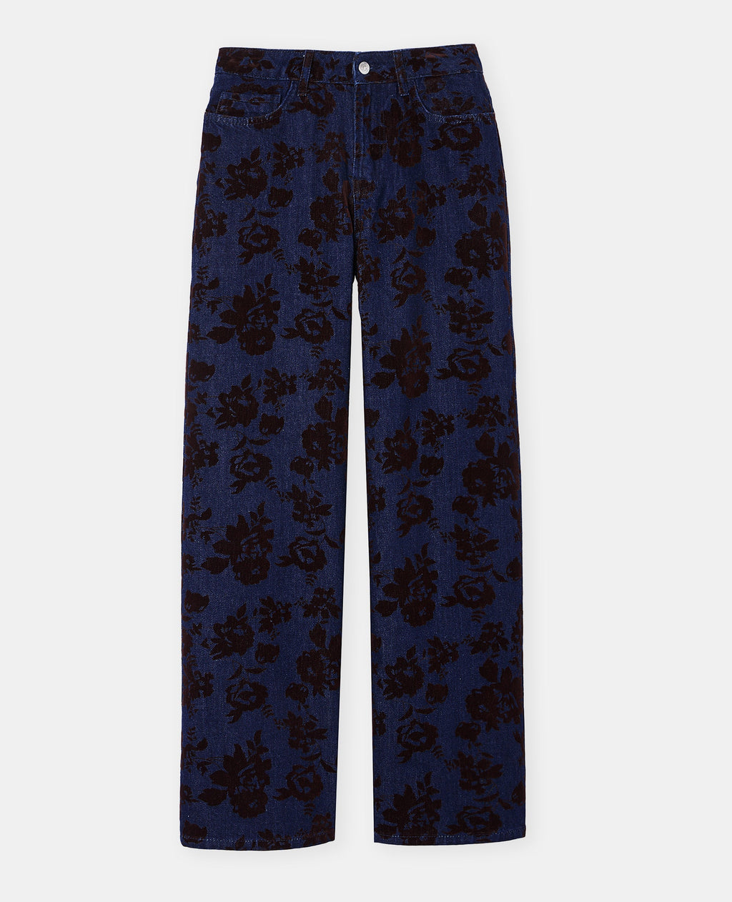 Jean straight taille haute avec fleurs velours