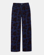 Jean straight taille haute avec fleurs velours