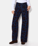 Jean straight taille haute avec fleurs velours