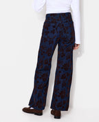 Jean straight taille haute avec fleurs velours